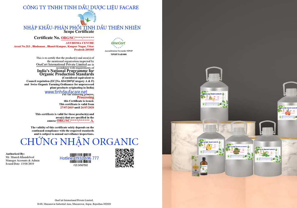 Chứng Nhận Organic Tinh Dầu Thiên Nhiên